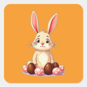Adesivo Quadrado Cute Easter Bunny with Chocolate Eggs Autocolante