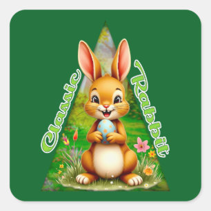 Adesivo Quadrado Cute Easter Bunny with Colorful Eggs - Autocolante