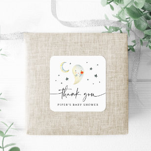 Adesivo Quadrado Cute Fantasma de Halloween Baby Shower Obrigado