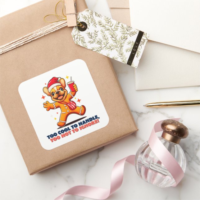 Adesivo Quadrado Cute Fawn French Bulldog Puppy Christmas Cookie (Presentear)