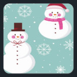 Adesivo Quadrado Cute Festive Winter Pink Frosty Snowman<br><div class="desc">Celebrate the Christmas season with the cute snowmans dressed in a top hat,  vest and bright red scarf.</div>