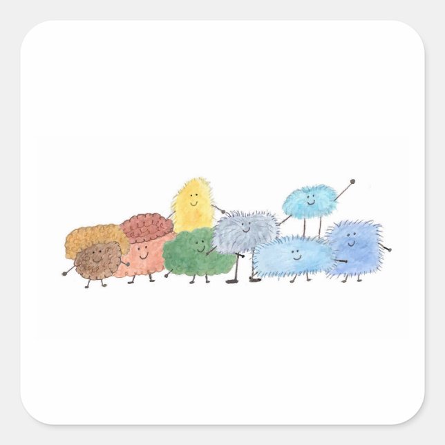 Adesivo Quadrado Cute Fluffy Creatures Square Sticker (Frente)