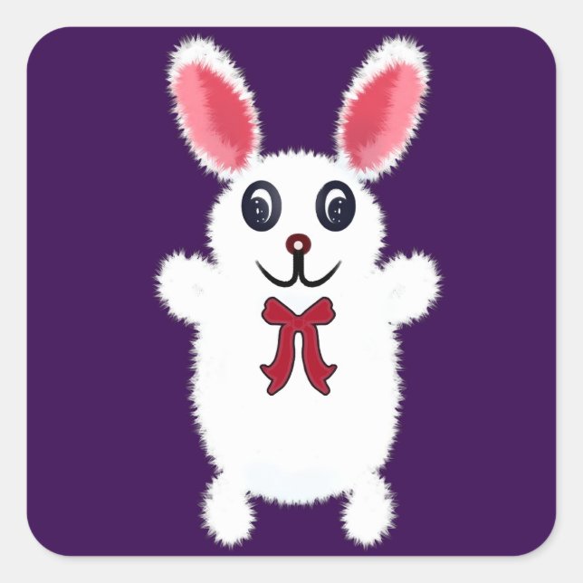Adesivo Quadrado Cute Fluffy White Bunny Rabbit with Red Bow - Chri (Frente)