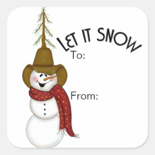 Adesivo Quadrado Cute Folk Art Cowboy Snowman