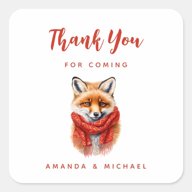 Adesivo Quadrado Cute Fox in a Red Scarf Autumn Image Thank You (Frente)