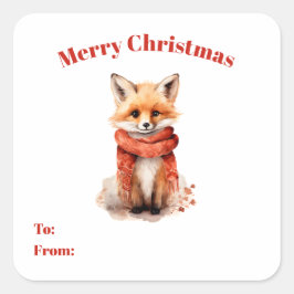 Adesivo Quadrado Cute Fox Pup in a Red Scarf To and From Gift