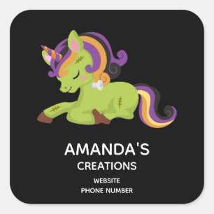 Adesivo Quadrado Cute Frankenstein Unicorn Business