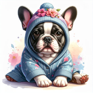 Adesivo Quadrado Cute French Bulldog Puppy Sticker