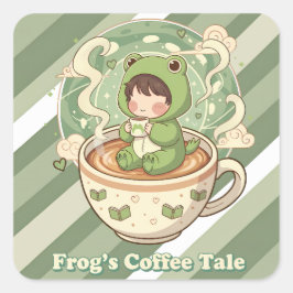 Adesivo Quadrado Cute Froggy Coffee Tale Design
