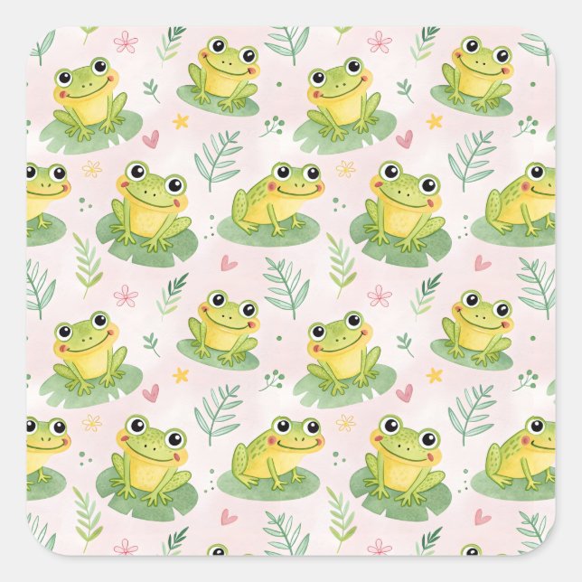 Adesivo Quadrado Cute frogs Pattern (Frente)
