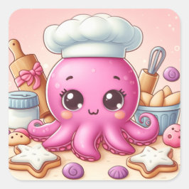 Adesivo Quadrado Cute fun baking baby octopus stickers