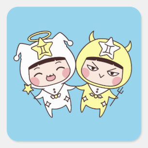 Adesivo Quadrado Cute Gemini Twins Angel and Devil