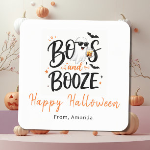 Adesivo Quadrado Cute Ghost Boos e Bebida Halloween