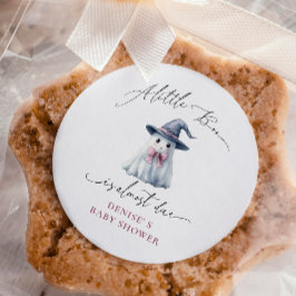 Adesivo Quadrado Cute Ghost with Pink Bow & Witch Hat Baby Shower 