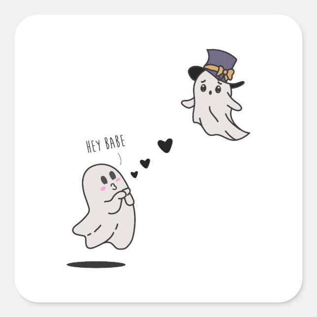 Adesivo Quadrado Cute ghosts couple talking (Frente)