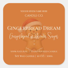Adesivo Quadrado Cute Gingerbread Man Christmas Candle Label