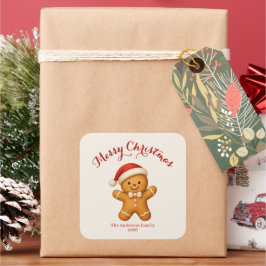 Adesivo Quadrado Cute Gingerbread Man with Santa Hat - 