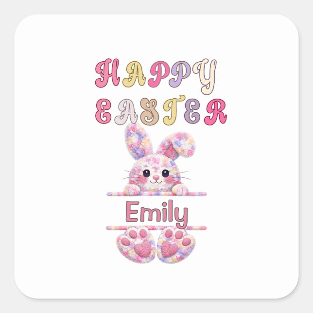 Adesivo Quadrado Cute Girl Personalize Happy Easter Bunny (Frente)