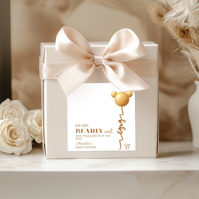 Adesivo Quadrado Cute Gold Bear Balloon Bearly Wait Neutral (Criador carregado)