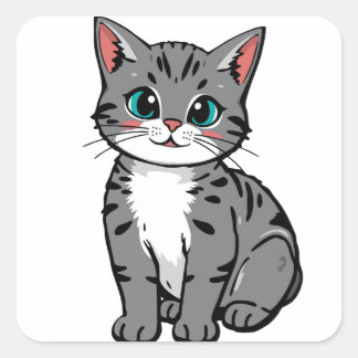 Adesivo Quadrado Cute Gray Tabby Cat Sticker – Adorable Cartoon Kit