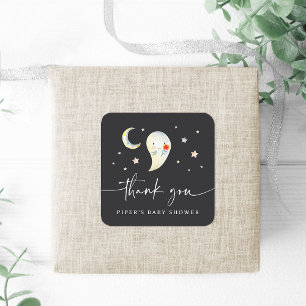 Adesivo Quadrado Cute Halloween Fantasma Chá de Bebê Obrigado