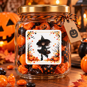 Adesivo Quadrado Cute Halloween Witch Sticker