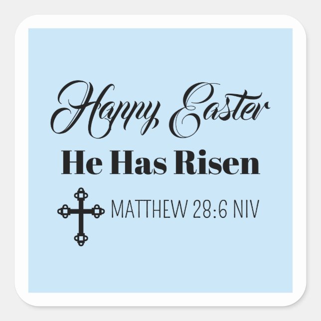 Adesivo Quadrado Cute Happy Easter He Has Risen Bible Verse blue (Frente)