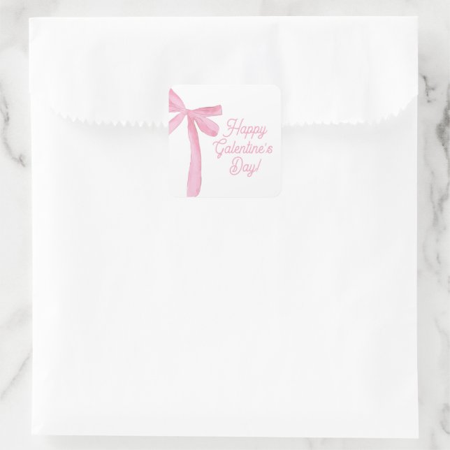 Adesivo Quadrado Cute Happy Galentine's day Pink Ribbons Bows (Bolsa)