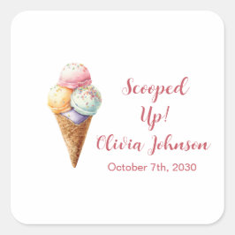 Adesivo Quadrado Cute Ice Cream Scoops Pastel Bridal Shower