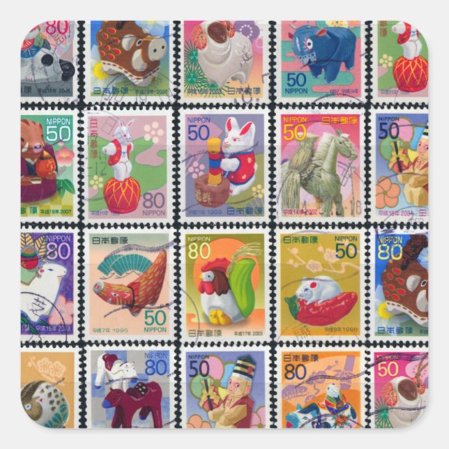 Adesivo Quadrado Cute Japan Year of Animal Stamp Standard (Frente)