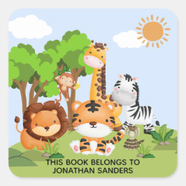 Adesivo Quadrado Cute Jungle Animals for Kids