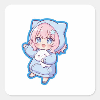 Adesivo Quadrado Cute Kawaii Anime Girl Sticker