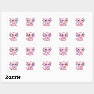 Adesivo Quadrado Cute Kawaii Axolote Triste Chorando com Coração Qu