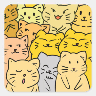 Adesivo Quadrado Cute Kawaii Cat Illustration Stickers