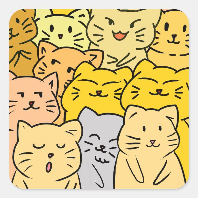 Adesivo Quadrado Cute Kawaii Cat Illustration Stickers (Frente)