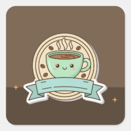 Adesivo Quadrado Cute Kawaii Coffee Cup Logo Design - Editable Past