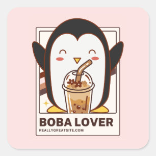 Adesivo Quadrado Cute Kawaii Penguin Boba Lover
