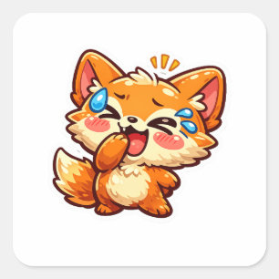 Adesivo Quadrado Cute Kawaii Raposa Laranja Rindo Lágrimas de Alegr