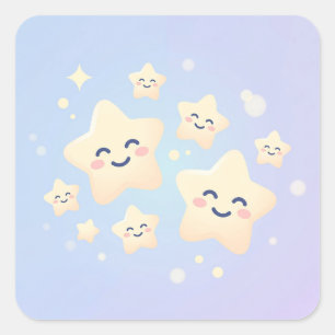 Adesivo Quadrado Cute Kawaii Smiling Pastel Stars