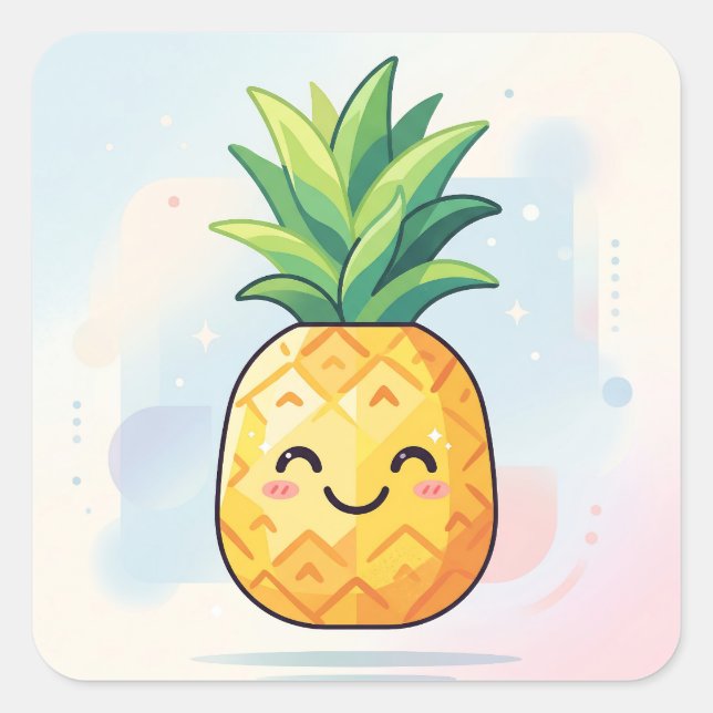 Adesivo Quadrado Cute Kawaii Smiling Pineapple (Frente)