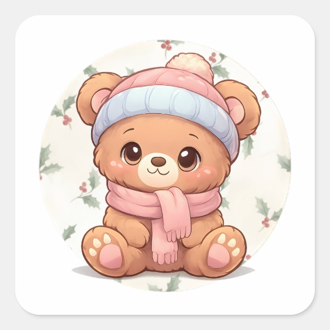 Adesivo Quadrado Cute Kawaii Teddy Bear Sticker  (Frente)