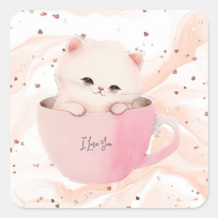 Adesivo Quadrado Cute Kitten em um Teacup