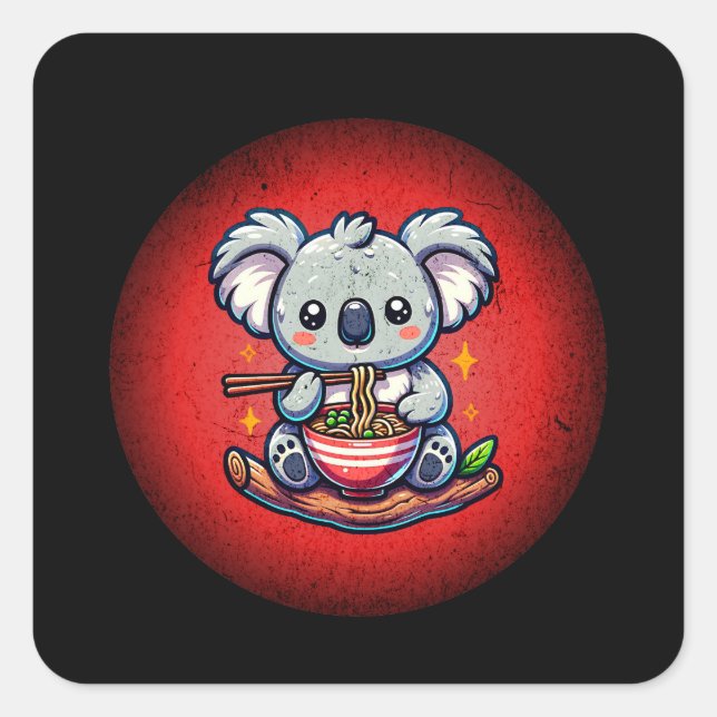 Adesivo Quadrado Cute Koala comendo Ramen (Frente)