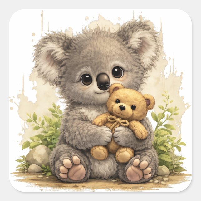 Adesivo Quadrado Cute Koala Teddy Sticker – Kawaii Animal Art (Frente)