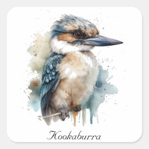 Adesivo Quadrado Cute Kookaburra num galho pintado em aquarela