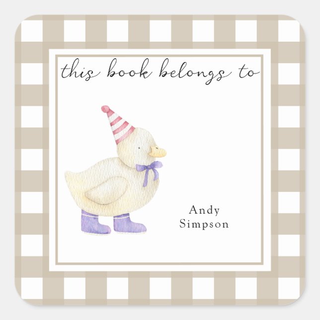 Adesivo Quadrado Cute Little Duck - Este livro pertence a (Frente)
