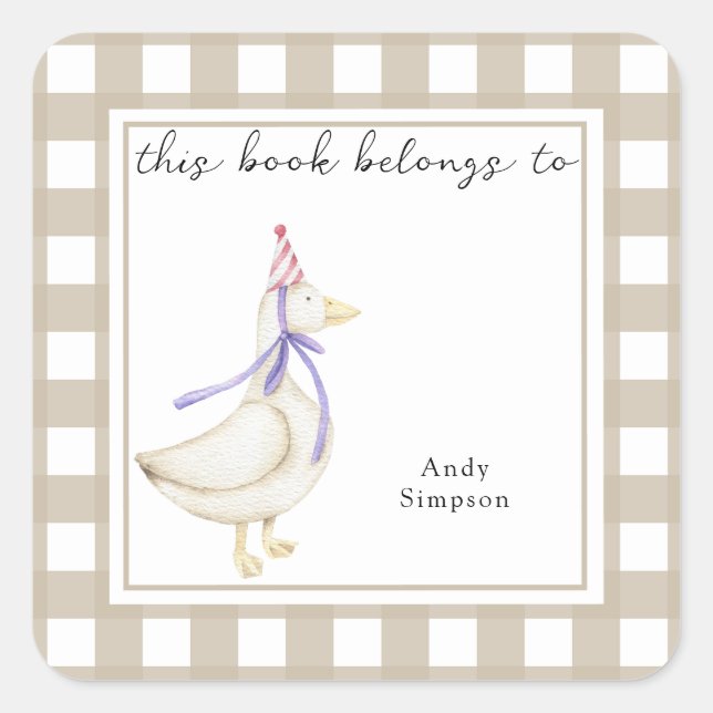 Adesivo Quadrado Cute Little Goose Este livro pertence a (Frente)
