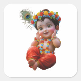 Adesivo Quadrado Cute Little Krishna Cartaz de Arte Tradicional Ind