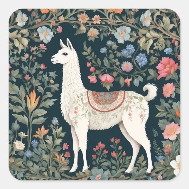 Adesivo Quadrado Cute Llama Elegant Floral (Frente)