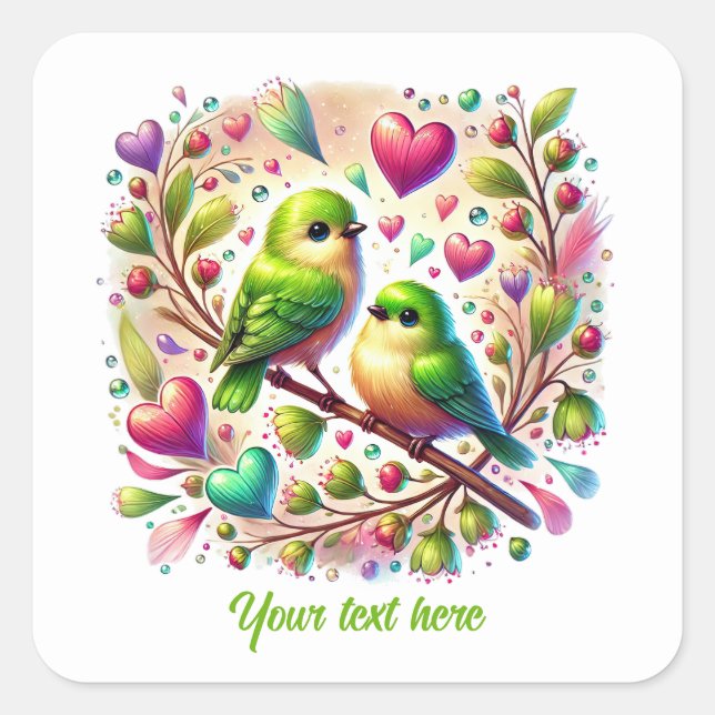 Adesivo Quadrado Cute love birds customizable Wedding  (Frente)